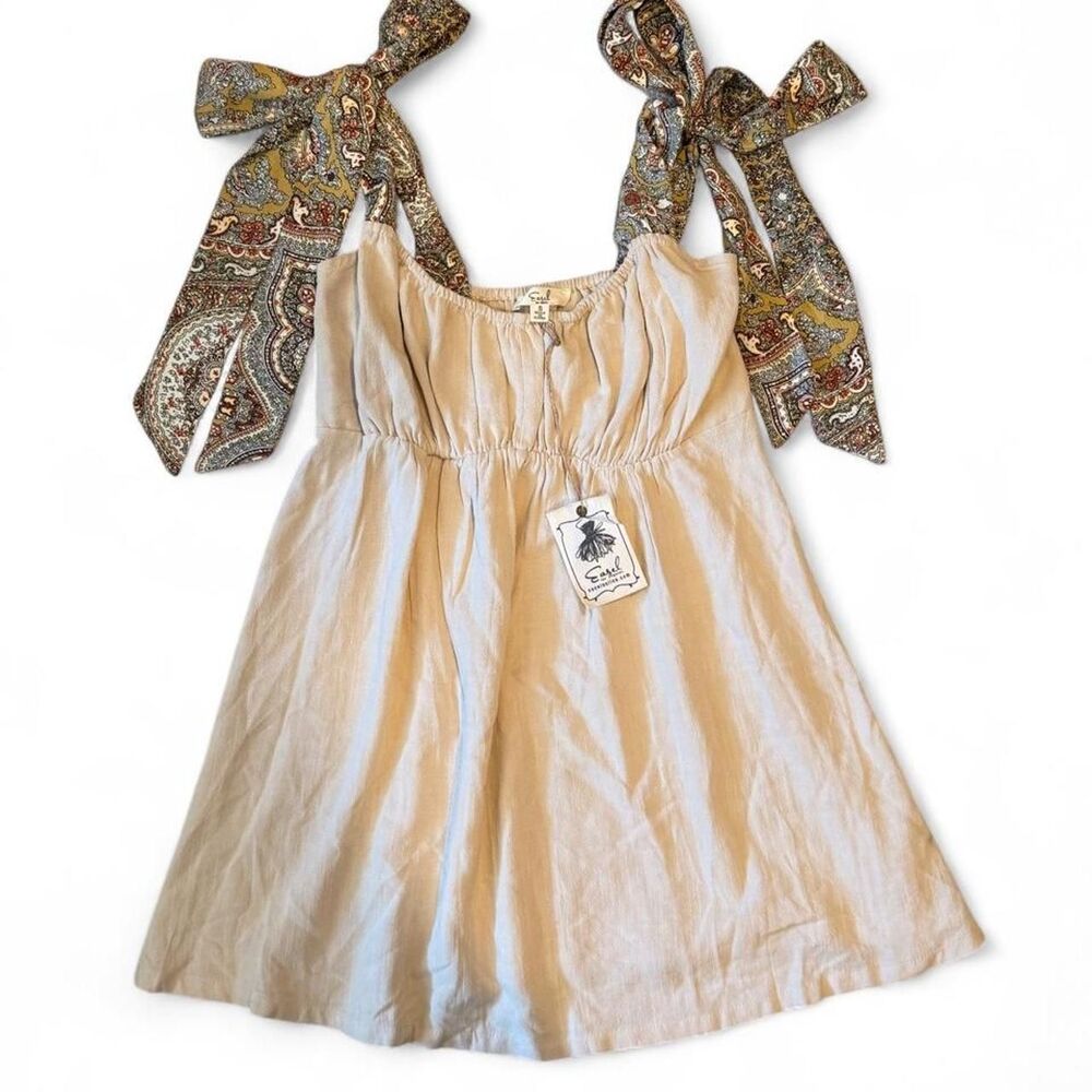 Easel Los Angeles Cream Paisley Tie Strap Mini Dress Size Small